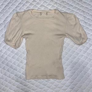 Altar'd State Women's XS Cream Crop Fitted Ribbed Puff Sleeve Top